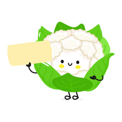 Cute funny Cauliflower poster character. Vector hand drawn cartoon kawaii character illustration. Isolated white background. Cauliflower poster