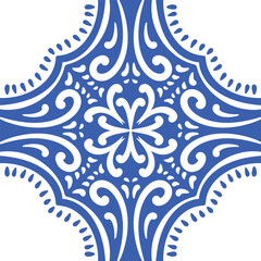Pattern blue and white.Original traditional Portuguese and Spain decor.Seamless pattern tile with Victorian motives.Ceramic tile in talavera style. Ornamental blue and white patterns for any decor.
