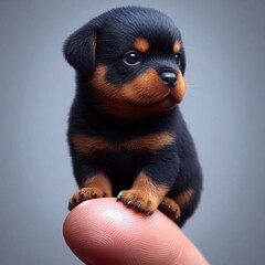 the image of a tiny puppy on the finger of the hand
