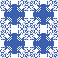 Pattern blue and white.Original traditional Portuguese and Spain decor.Seamless pattern tile with Victorian motives.Ceramic tile in talavera style. Ornamental blue and white patterns for any decor.