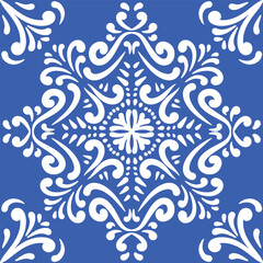Pattern blue and white.Original traditional Portuguese and Spain decor.Seamless pattern tile with Victorian motives.Ceramic tile in talavera style. Ornamental blue and white patterns for any decor.