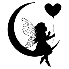 cute little fairy and moon silhouette