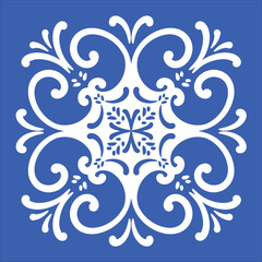 Pattern blue and white.Original traditional Portuguese and Spain decor.Seamless pattern tile with Victorian motives.Ceramic tile in talavera style. Ornamental blue and white patterns for any decor.