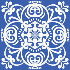 Pattern blue and white.Original traditional Portuguese and Spain decor.Seamless pattern tile with Victorian motives.Ceramic tile in talavera style. Ornamental blue and white patterns for any decor.