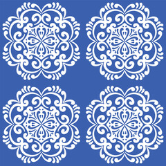 Pattern blue and white.Original traditional Portuguese and Spain decor.Seamless pattern tile with Victorian motives.Ceramic tile in talavera style. Ornamental blue and white patterns for any decor.