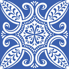 Pattern blue and white.Original traditional Portuguese and Spain decor.Seamless pattern tile with Victorian motives.Ceramic tile in talavera style. Ornamental blue and white patterns for any decor.