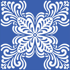 Pattern blue and white.Original traditional Portuguese and Spain decor.Seamless pattern tile with Victorian motives.Ceramic tile in talavera style. Ornamental blue and white patterns for any decor.