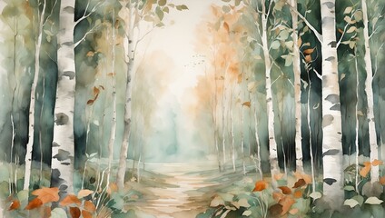 birch trees, watercolor 