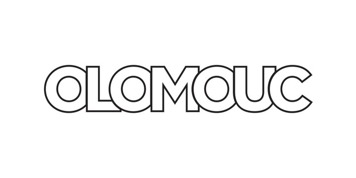 Olomouc in the Czech emblem. The design features a geometric style, vector illustration with bold typography in a modern font. The graphic slogan lettering.