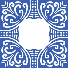Pattern blue and white.Original traditional Portuguese and Spain decor.Seamless pattern tile with Victorian motives.Ceramic tile in talavera style. Ornamental blue and white patterns for any decor.