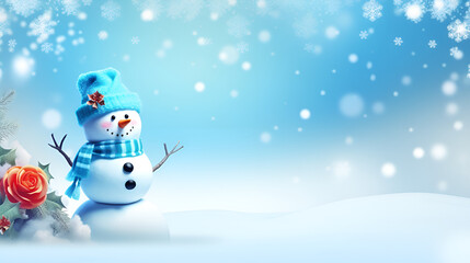Snowman as a symbol of Christmas and New Year holidays. Background with copy space. Place for advertising  Snowman and white background with copyspace. Christmas background concept  Snowman and white

