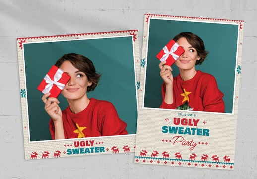 Ugly Christmas Sweater Photo Card Layout