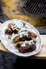Chicken Lula Kebab on the outdoor grill