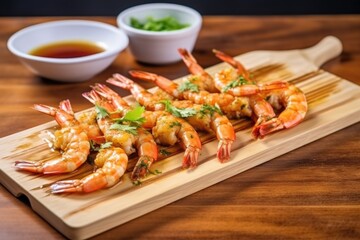 bbq spiced shrimp served on a bamboo tray