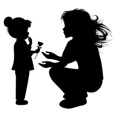 silhouette of mother and daughter