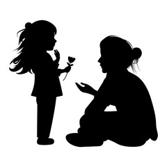 silhouette of mother and daughter