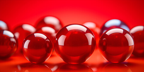 Abstract red glass balls on red background Artistic Composition with Numerous Red Glass Orbs Against a Crimson Backdrop AI Generative 