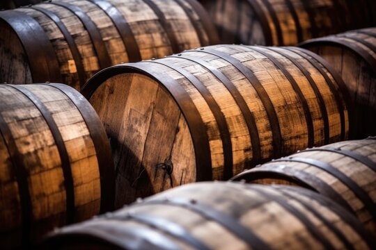 close-up shot of the barrels with focus on wood texture