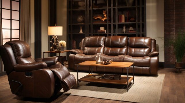 Recliner brown leather in room