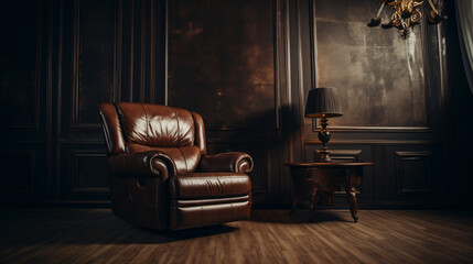 Recliner brown leather in room