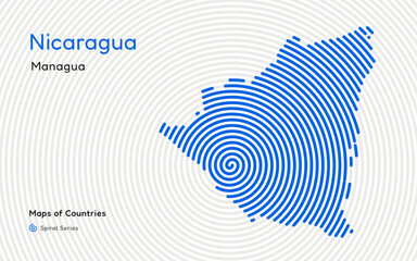 Abstract Map of Nicaragua in a Circle Spiral Pattern with a Capital of Managua. Latin America Set.