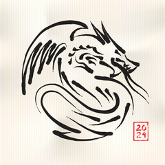 Chinese Dragon Year 2024 of the Ink Painting, vector illustration