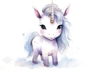 cartoon watercolor unicorn character on white background