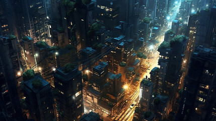 Fototapeta premium aerial veiw of an huge city illuminated at night