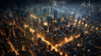aerial veiw of an huge city illuminated at night