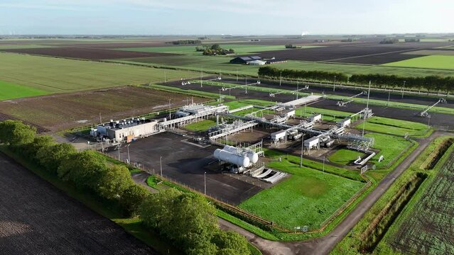 Gas extraction field in the province of Groningen in the Netherlands in the middle of arable land