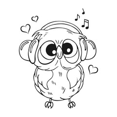 Cute owl character, owl chick. Outline drawing, sketch for coloring. Vector