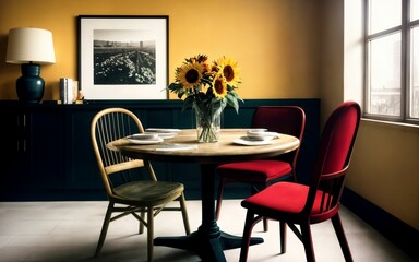 Fototapeta na wymiar Sunny Minimalism Elegant Dining Room Interiors with a Touch of Home ai generated