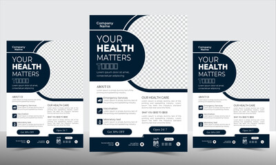 Corporate healthcare and medical cover and back page a4 flyer design template for print. Corporate healthcare and medical flyer or poster design layout - obrazy, fototapety, plakaty
