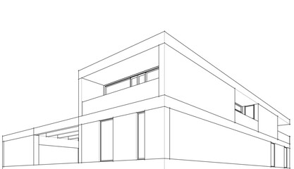Modern house architecture 3d sketch