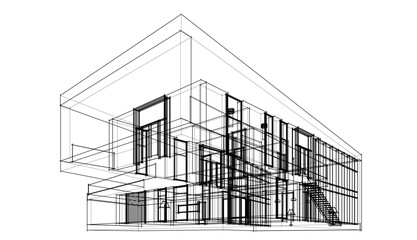 Modern house architecture 3d sketch