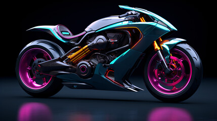 Futuristic neon sport bike stage