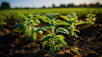Aerial view of a farm with precision planted. Generative AI.