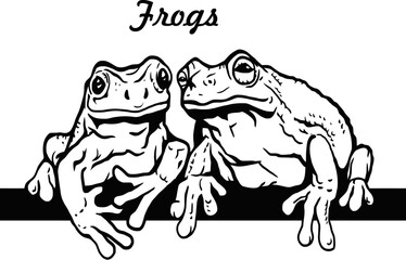 Frogs - Comic Animal - Funny Animal - Wildlife Stencil - vector clipart stock