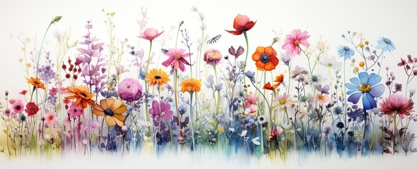 wild flower garden in warm watercolor colour