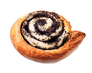 Bun with poppy seeds isolated on a white background.