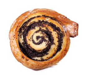 Bun with poppy seeds isolated on a white background.