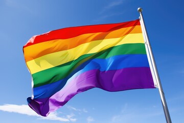 a rainbow colored flag fluttering in the wind