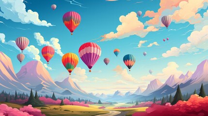 Brightly colored hot air balloons. Generative AI.