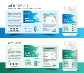 Vitamin label sticker design, natural multi food supplement banner packaging, jar label medicine health product print vector modern file.