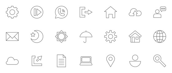simple line of icon sheet. weather, business, house, human, and more. editable stroke set. vector illustration.