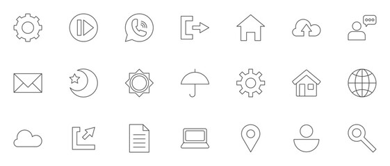 simple line of icon sheet. weather, business, house, human, and more. editable stroke set. vector illustration.