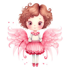 Watercolor Cute Little Angel Valentine Clipart Illustration