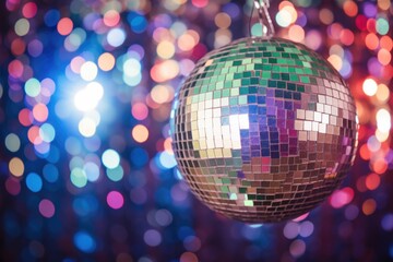 Obraz premium closeup of a mirror ball reflecting lights in a dance studio
