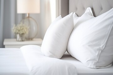 Fototapeta na wymiar a soft pillow on a plush bed in a calm room