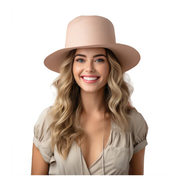fun happy woman wearing hat birthday isolated on transparent background